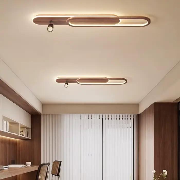Plafonnier d'entrée avec projecteur, Style français, étude, salon, créatif, Grain de bois de noyer, lampe Led pour chambre à coucher