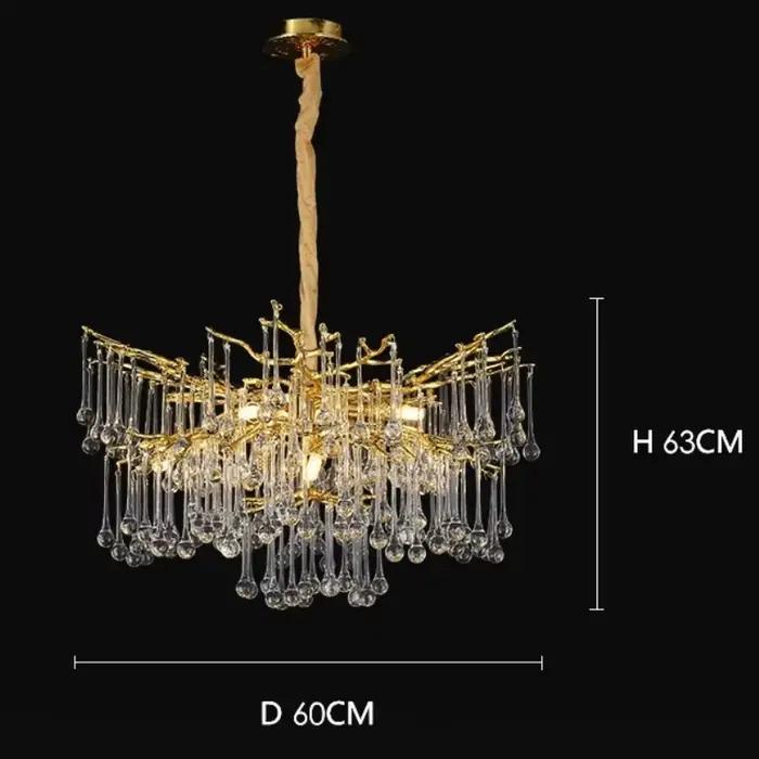 Lustre en cristal de gouttelette d'eau de luxe pour plafond salon décor chambre doré branche suspendue luminaire suspendu