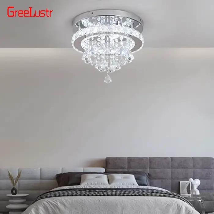 Lustre en cristal chromé plafonniers Led encastré luminaire en acier inoxydable allée lumière Lustre salle à manger salon décor