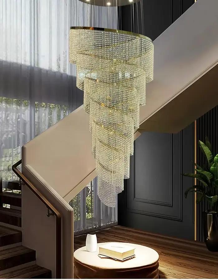 Lustre d'escalier en cristal créatif lampe de conception en spirale moderne led luminaire rond de luxe nouveau lustre rond en or chromé pour salon chambre principale salle à manger occasions spéciales