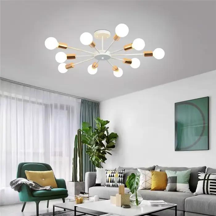 Plafonnier industriel en métal au design moderne, composé de plusieurs luminaires, finition peinte en Sputnik, idéal pour un salon