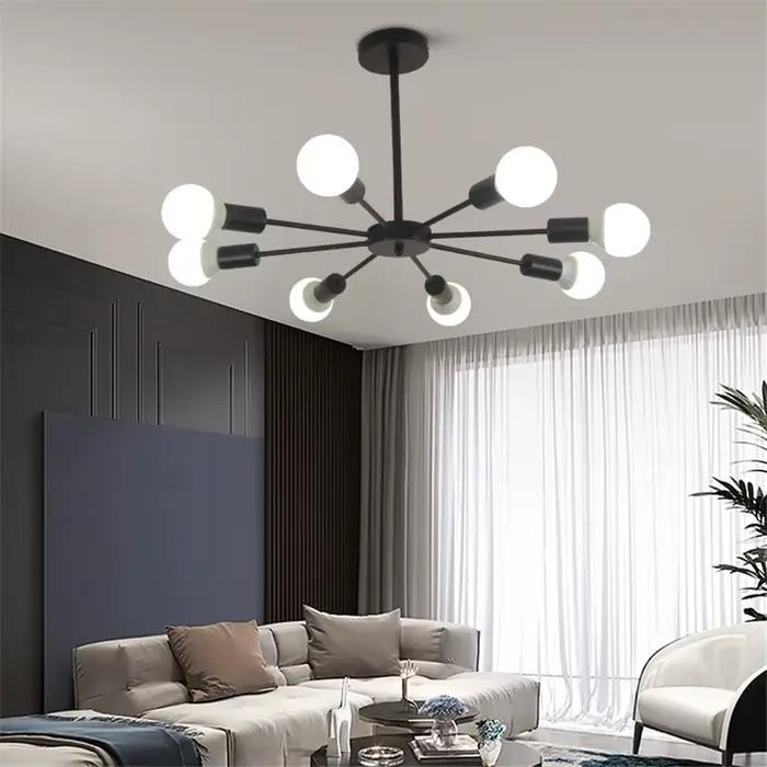 Plafonnier industriel en métal au design moderne, composé de plusieurs luminaires, finition peinte en Sputnik, idéal pour un salon