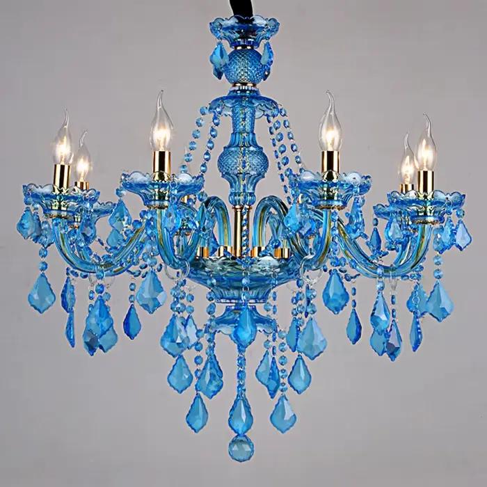 Lustre moderne en forme de branche, plusieurs têtes, couleur bleue, pour mariage, chambre à coucher, décoration de maison, lustre à thème méditerranéen