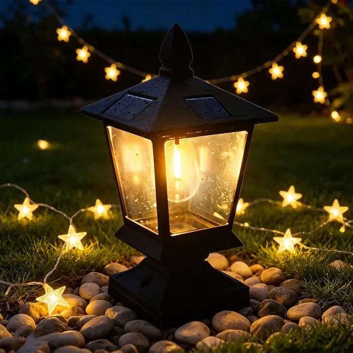 Lampes solaires étanches pour villas, lampes de poteau pour cour, lampes de poteau extérieures rurales, ampoules LED, éclairage
