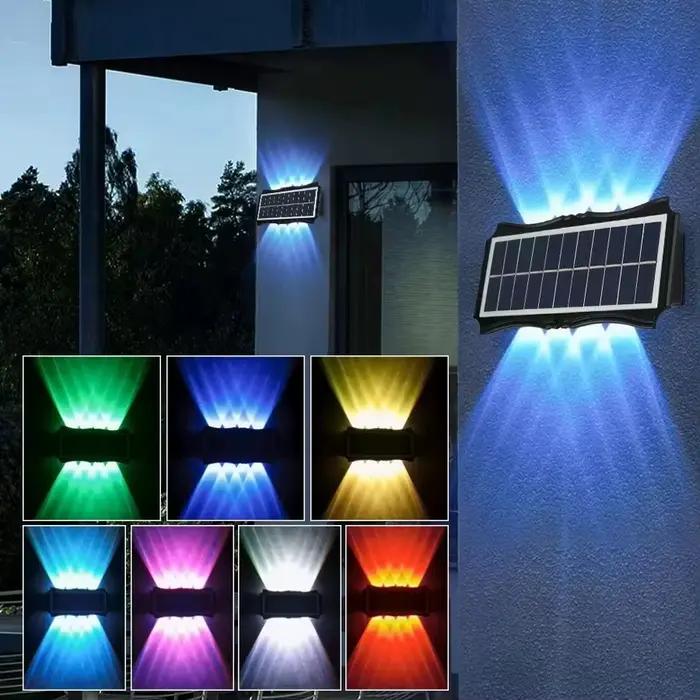 Projecteur Mural Solaire à Éclairage Haut et Bas, Lampes Solaires Extérieures pour Clôture, Lampe Murale Étanche pour Garage, Cour, Allée, Porche, Décoration