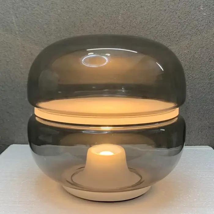 Lampe de table en marbre gris fumé, lampe en verre ambré, veilleuse mignonne, lampe de chambre à coucher, art cendré, design de luxe, macaron simple