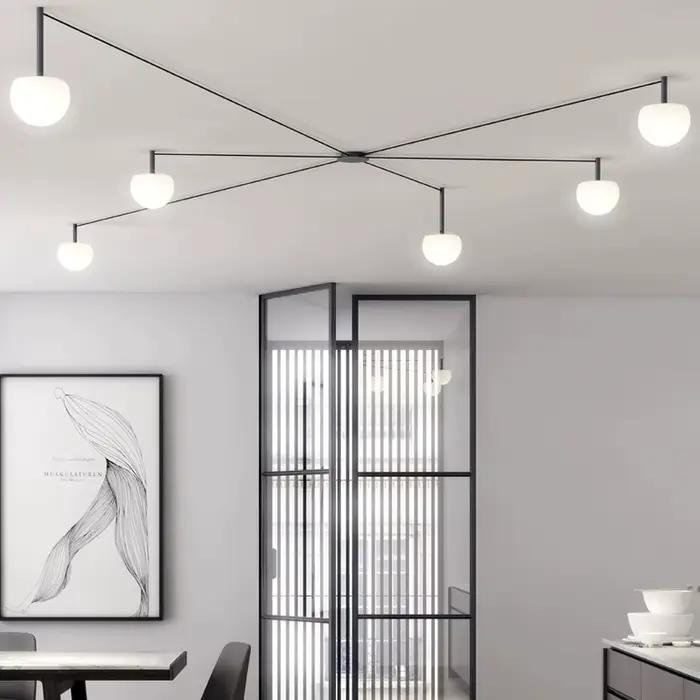 Lampe de plafond linéaire minimaliste noire, lampe araignée en verre pour chambre à coucher, bureau, salon, villa, éclairage intérieur