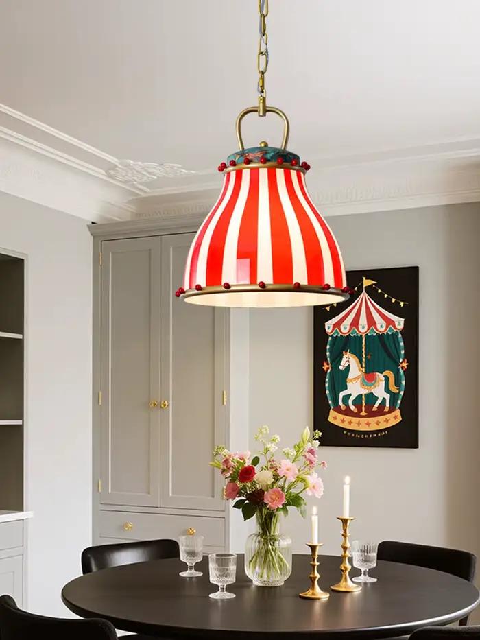 Lustre de cirque coloré rétro Memphis à rayures rouges, luminaire suspendu pour chambre d'enfant, salle à manger, îlot de cuisine, lampes d'entrée