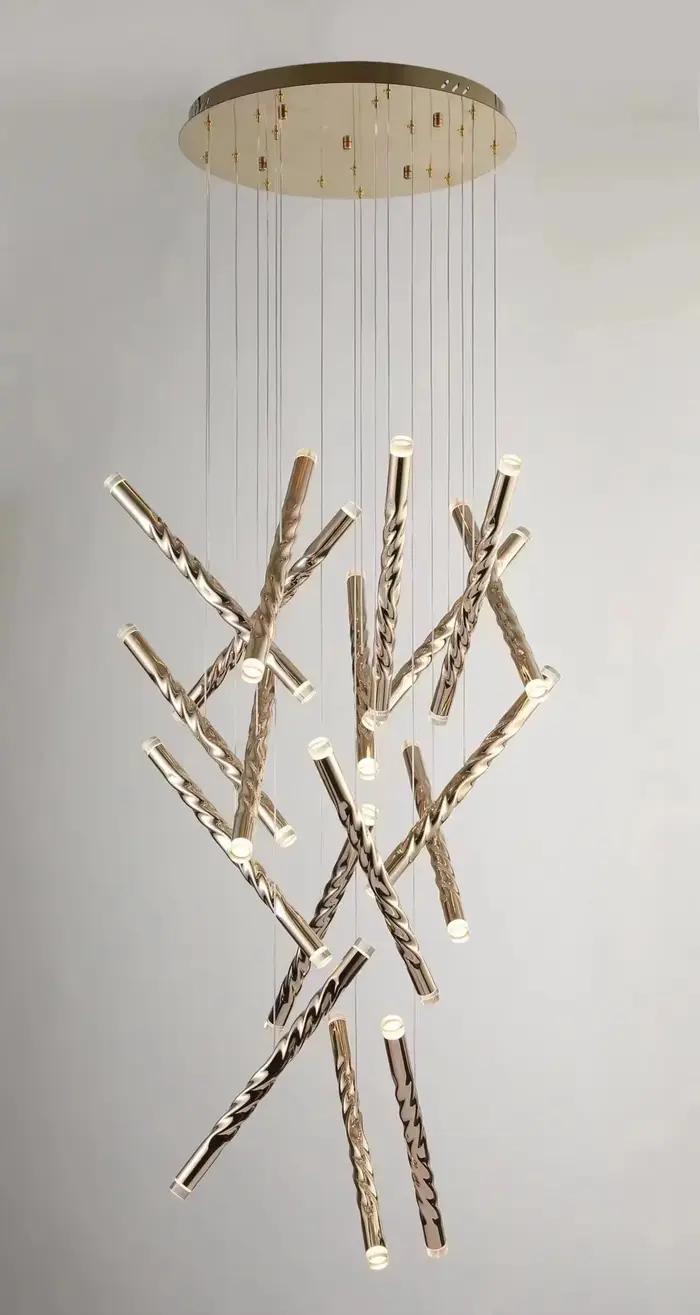 Moderne LED créatif or Tube rond conception Droplight Duplex Penthouse escalier suspension lumière maison éclairage intérieur décoration