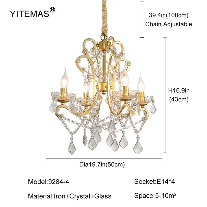 Lustre suspendu en cristal de luxe, éclairage de chambre à coucher, lustres en cristal doré pour sal
