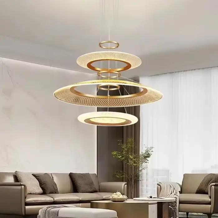 Lustre d'anneau de LED d'or moderne, lustre de restaurant de luxe pour le salon, la chambre à coucher, la villa, la décoration à la maison, la lampe de face de table à manger