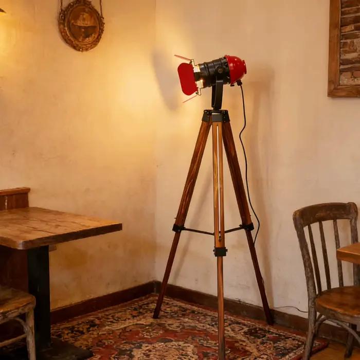 Lampadaire LED industriel en bois, abat-jour Loft, lampe sur pied vintage rustique, rouge, noir, salon, bureau, salle d'étude