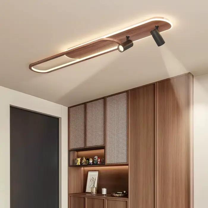 Plafonnier d'entrée avec projecteur, Style français, étude, salon, créatif, Grain de bois de noyer, lampe Led pour chambre à coucher