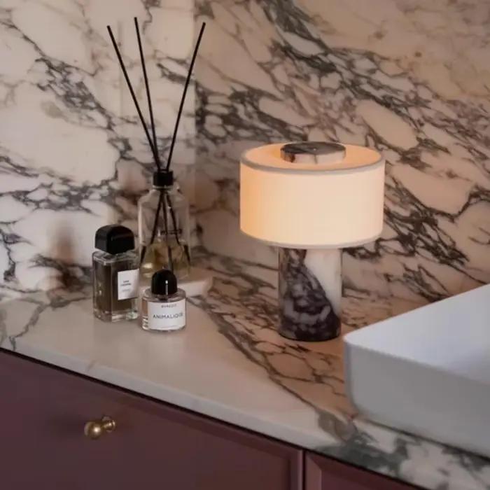 Lampe de chevet de luxe en marbre naturel, lampe de table portable, abat-jour en tissu, lampe de bureau à intensité variable tactile, salon, chambre à coucher