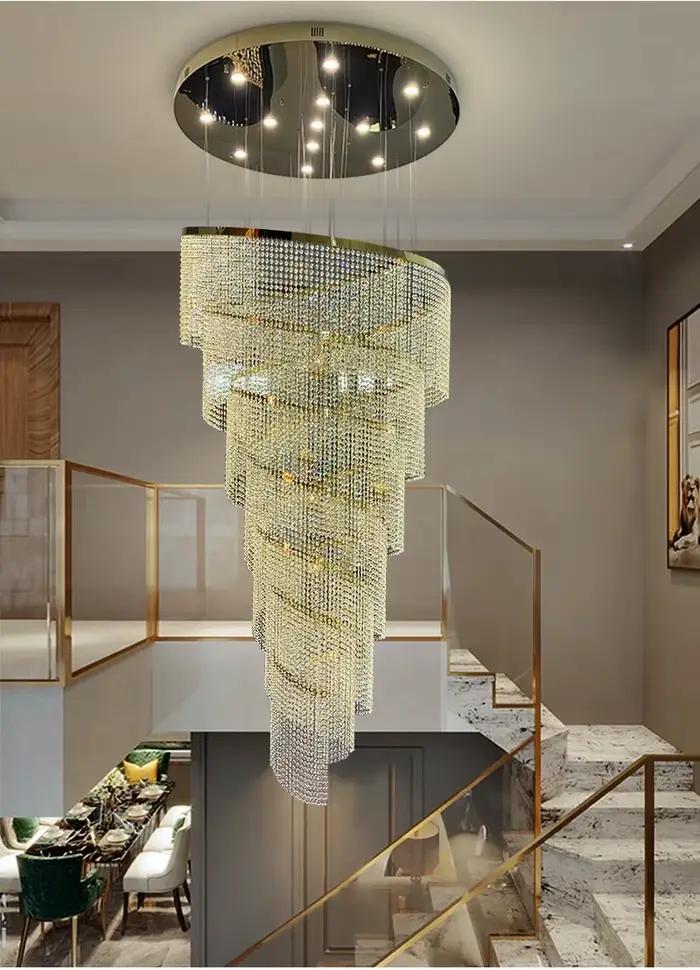 Lustre d'escalier en cristal créatif lampe de conception en spirale moderne led luminaire rond de luxe nouveau lustre rond en or chromé pour salon chambre principale salle à manger occasions spéciales