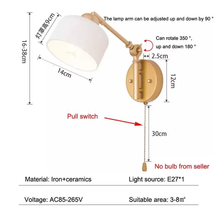  Lampe murale moderne pour chambre à coucher, lampe de lecture à bras articulé rotatif, interrupteur à levier crème, lampe murale de salon en céramique