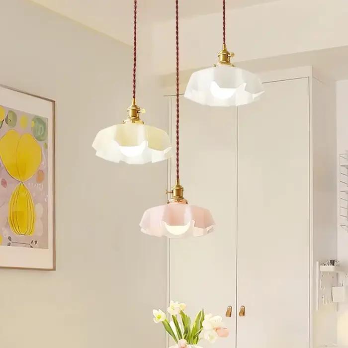 Lampe suspendue longue en verre moderne avec interrupteur, tête de lampe en aluminium et tout en cuivre, éclairage pour chambre à coucher, chevet et salle à manger