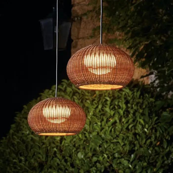 Lampe suspendue d'extérieur rétro, lustre tissé à la main pour Villa, cour, jardin, Restaurant, lampe suspendue tissée japonaise