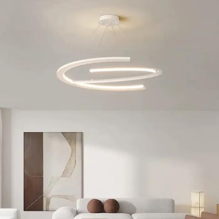Lustre moderne en aluminium et fer pour salon ou restaurant atmosphère minimaliste luminaire LED à intensité variable pour pièces sophistiquées occaions spéciales