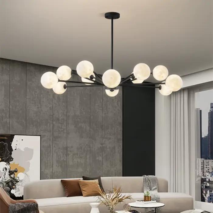 Lustre en verre au design nordique moderne, luminaire décoratif d'intérieur, disponible en noir, idéal pour un salon, une chambre à coucher, une salle à manger ou une cuisine