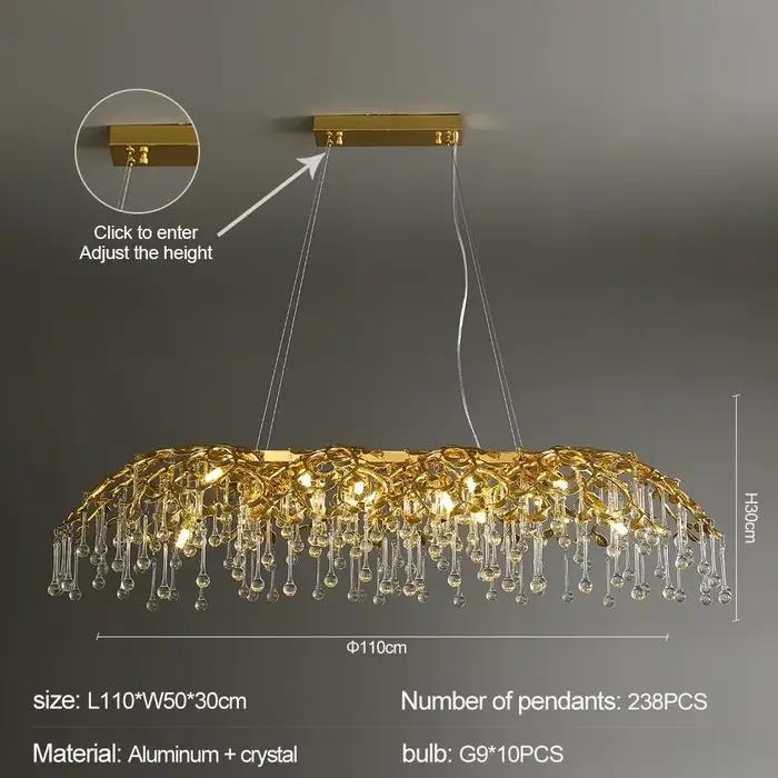 Lustre en cristal doré moderne pour illumination de luxe en salle à manger salon cuisine