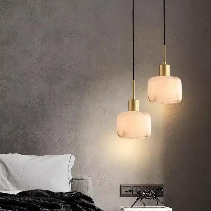 Lustre LED moderne en laiton 2025, design en marbre et cuivre, chambre à coucher ronde et carrée, salon, salle à manger, éclairage intérieur d'hôtel