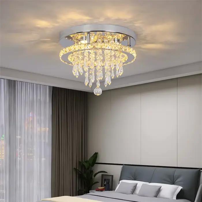 Lustre en cristal chromé plafonniers Led encastré luminaire en acier inoxydable allée lumière Lustre salle à manger salon décor