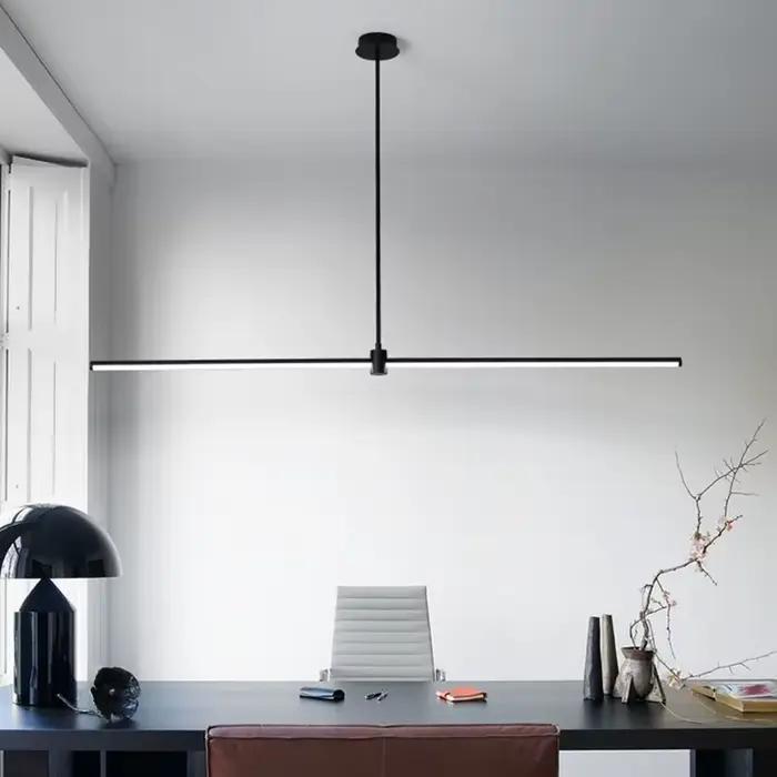 Lampe LED suspendue au Tube unique au design linéaire moderne, luminaire décoratif d'intérieur, idéal pour un bureau, une salle à manger, une chambre à coucher ou un hôtel