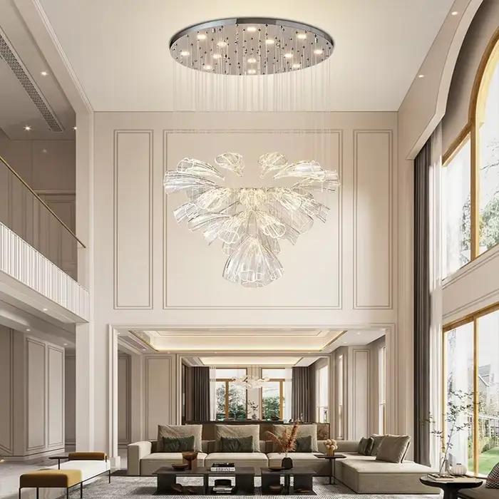 Luminaire suspendu de luxe au design créatif, éclairage principal pour salon, salle à manger, et escalier, ambiance pétales