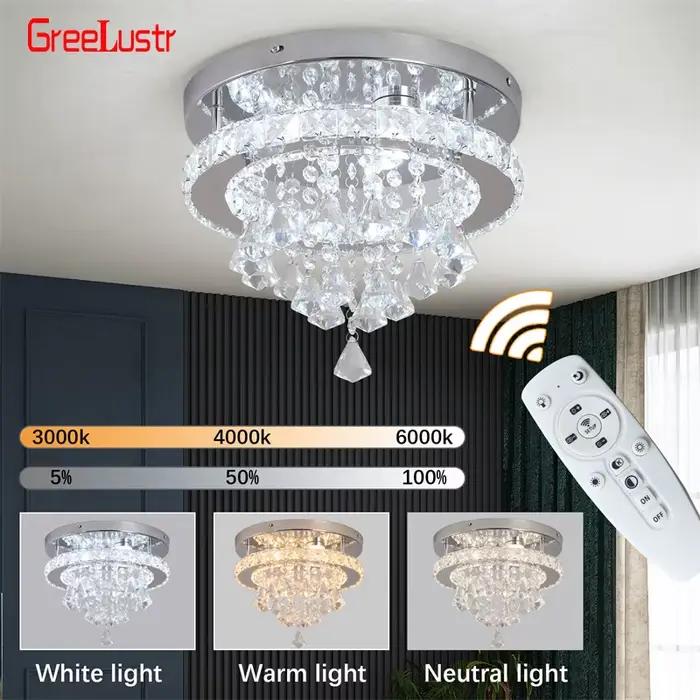 Lustre en cristal chromé plafonniers Led encastré luminaire en acier inoxydable allée lumière Lustre salle à manger salon décor