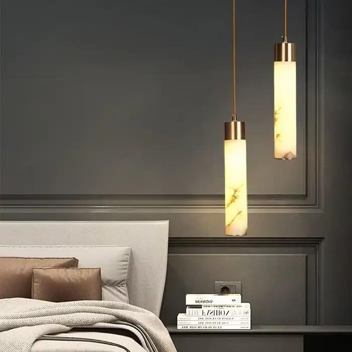 Lampe suspendue moderne en cuivre, style luxe léger, marbre, chevet, chambre à coucher, hôtel, salle à manger, cuisine, pierre, couloir, éclairage suspendu LED