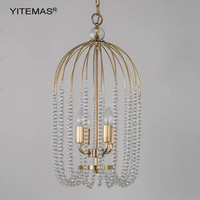 Lustre de luxe en perles de cristal, Design rétro cage à oiseaux, lumière moderne de Style campagnard français pour chambre à coucher, cuisine, couloir