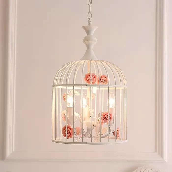 Style Rural en fer forgé cage à oiseaux Led lustre décoration de la maison salon chambre escalier couloir luminaires