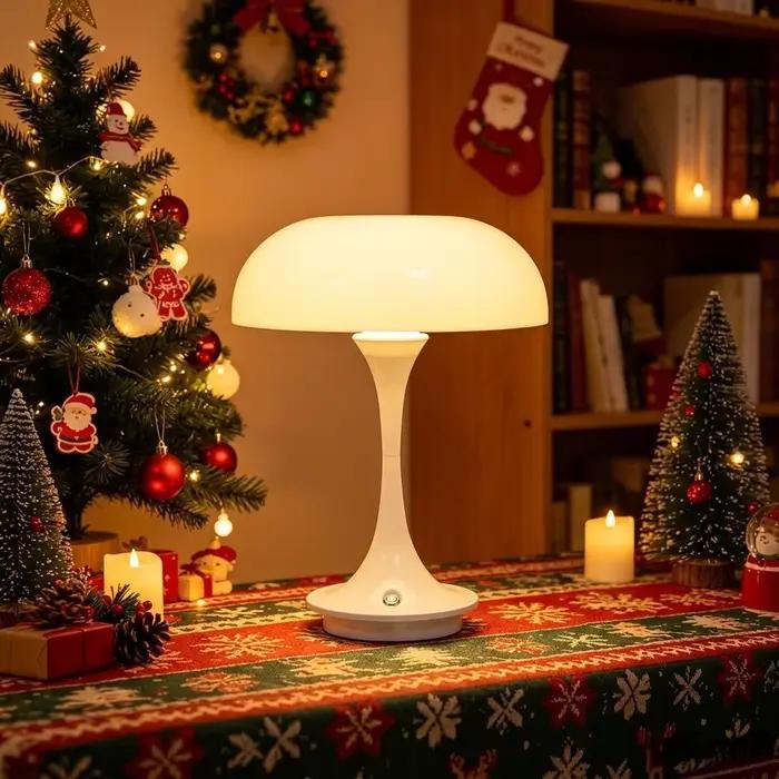 Lampe de table en forme de champignon, avec contrôle tactile, 3 couleurs réglables, veilleuse LED rechargeable par USB pour chambre, bureau, décoration de Noël, idée cadeau.