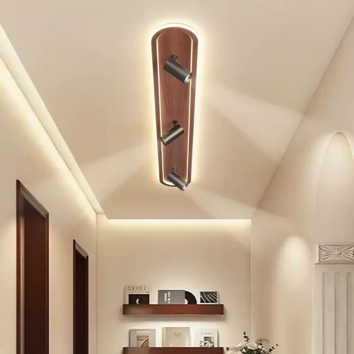 Plafonnier d'entrée avec projecteur, Style français, étude, salon, créatif, Grain de bois de noyer, lampe Led pour chambre à coucher