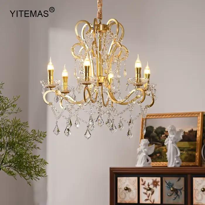 Lustre suspendu en cristal doré Art Déco pour salon, chambre, salle à manger, cuisine et autres pièces de la maison