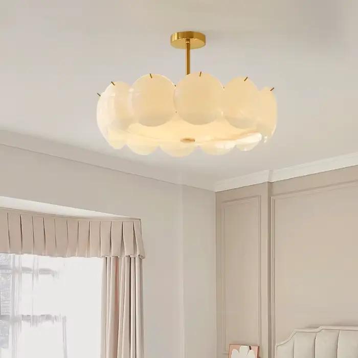 Lustre de Style crème française, plafond moderne en verre blanc, lampe suspendue de luxe pour salon, chambre à coucher, cuisine, salle à manger