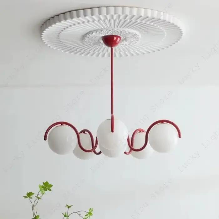 Lustre rouge crème de style français, éclairage en verre de style médiéval, décoration intérieure, à intensité variable, adapté aux salons, aux chambres