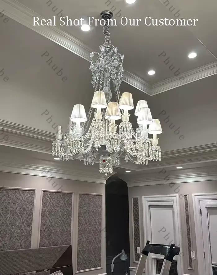 Lustre en cristal de luxe Phube avec 18 lumières LED pour salons, chambres et espaces publics élégants occasions spéciales