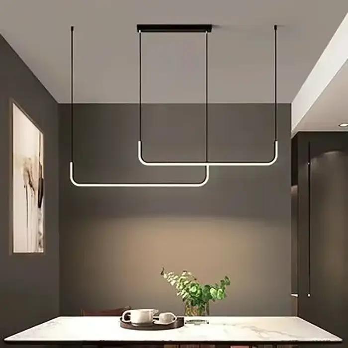 Moderne LED bande Lustre lumière Restaurant cuisine décor plafond or suspendus pendentifs salon éclairage intérieur lampe Lustre