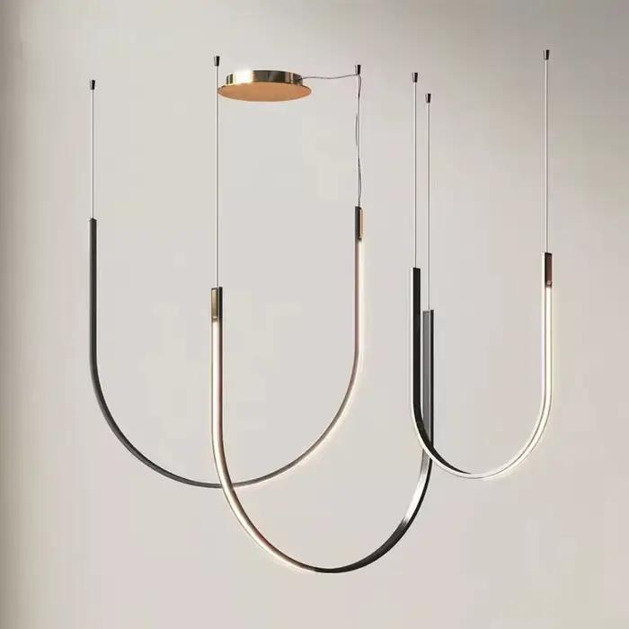 Lustre créatif Simple italien en forme de U, design de Restaurant, type bande incurvée, salle d'exposition, lustre de Hall industriel