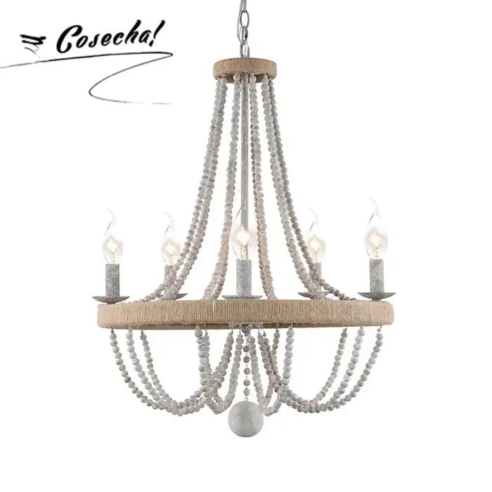 Lustre perlé en bois style bohémien, élégant, style nordique rétro Simple, en corde tissée, pour salon, chambre à coucher, crèche, cuisine