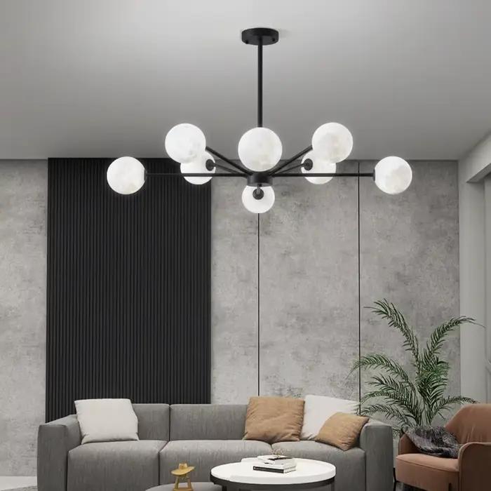Lustre en verre au design nordique moderne, luminaire décoratif d'intérieur, disponible en noir, idéal pour un salon, une chambre à coucher, une salle à manger ou une cuisine