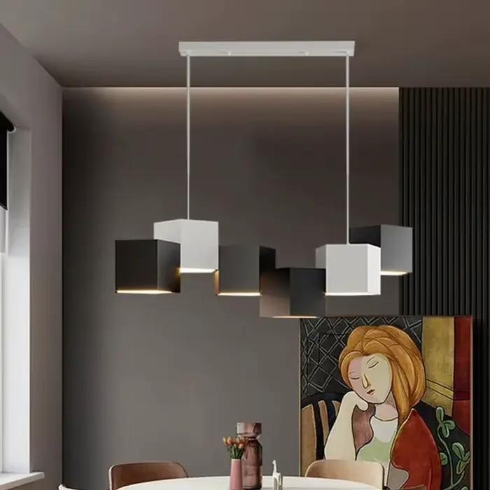 Lustre rectangulaire moderne, lustre de bureau, forme spéciale, blanc, géométrique, style industriel, simple