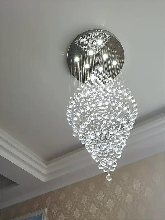 Moderne luxe LED lustre en cristal lampe escalier lumières Droplight Double entrée longue circulaire cristal éclairage hall lustre