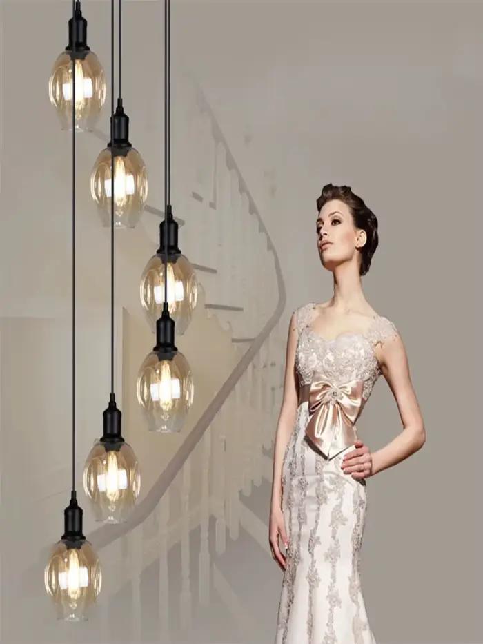 Lustre d'escalier en verre à LED, décoration de grenier de salon à la maison, éclairage intérieur de salle à manger et de chambre à coucher, livraison gratuite