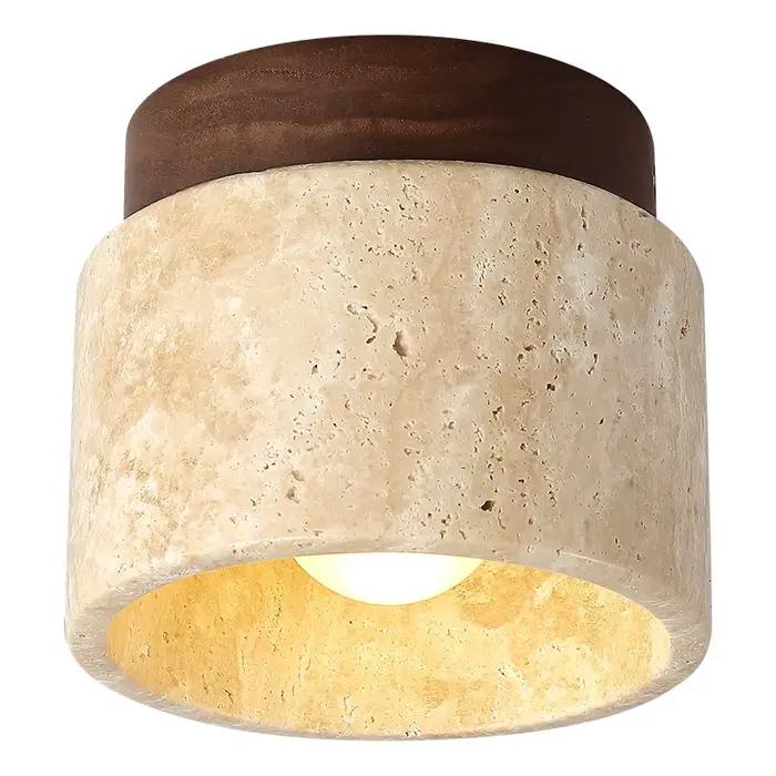 Plafonnier rond en bois travertin style Sabi pour porche balcon et couloir élégance rétro et wabi-sabi atmosphère chaleureuse et sophistiquée