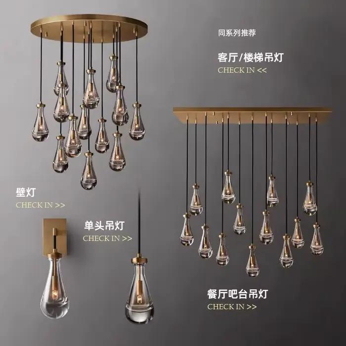 Lampe à suspension moderne en forme de goutte de pluie, lustre de plafond haut en laiton de luxe pour salon, Restaurant, escalier, chambre à coucher, lampe murale de chevet