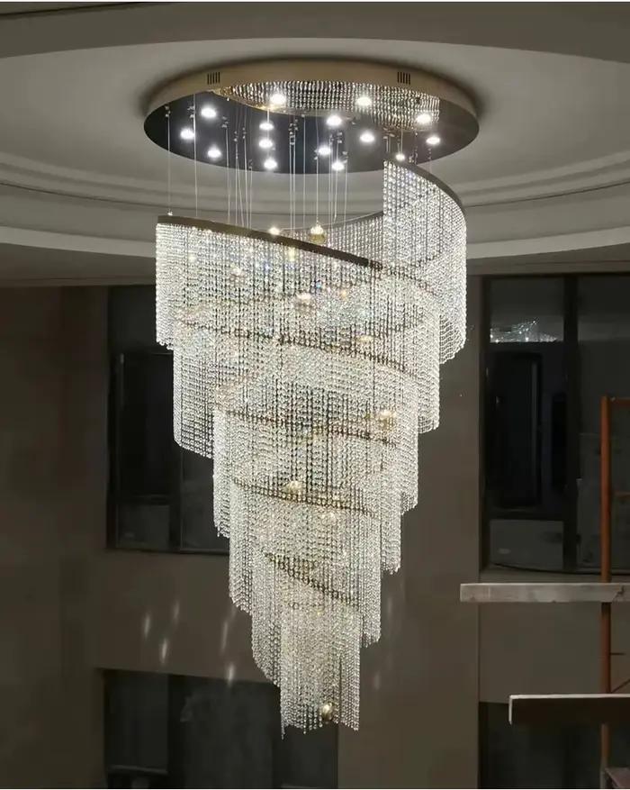 Lustre d'escalier en cristal créatif lampe de conception en spirale moderne Led luminaire rond de lu