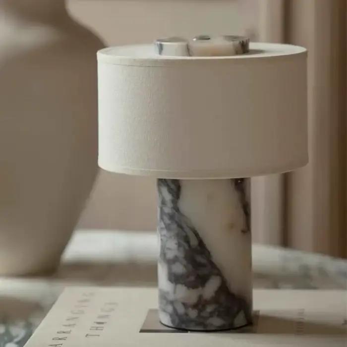 Lampe de table Blossholm, style rétro luxueux, en marbre naturel, abat-jour en tissu, décoration de salon, chambre à coucher, lampe de chevet.